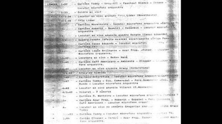 RaridadeA foto traz o primeiro roteiro da emissora, que foi usado na noite de inauguração, no dia 27 de setembro de 1953 