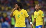 O lateral Marcelo sofreu com espasmos nas lombar na terceira partida do Brasil na Copa, contra a SérviaTite teme decidir vaga nos pênaltis