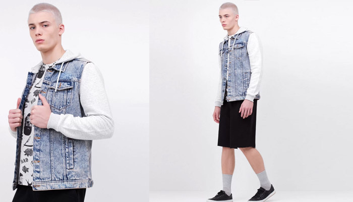 jaqueta jeans com bermuda