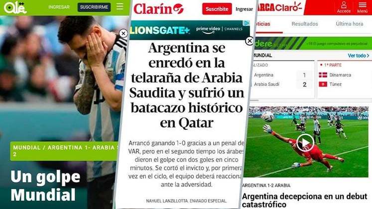 A Argentina perdeu de 2 a 1 para a Arábia Saudita na estreia da Copa do Mundo de 2022 e a virada sofrida chocou os fãs de futebol. O LANCE! separou as capas de jornais ao redor mundo e a repercussão da derrota dos hermanos. Confira!