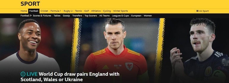 A BBC inglesa ignorou os adversários do Grupo B no destaque e preferiu ressaltar que um possível oponente da Inglaterra sairá da repescagem europeia.