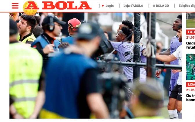 'A Bola' - Uma das grandes mídias esportivas de Portugal noticiou que dois homens que cometeram racismo contra Vini Jr. já foram identificados pelo Valencia. 