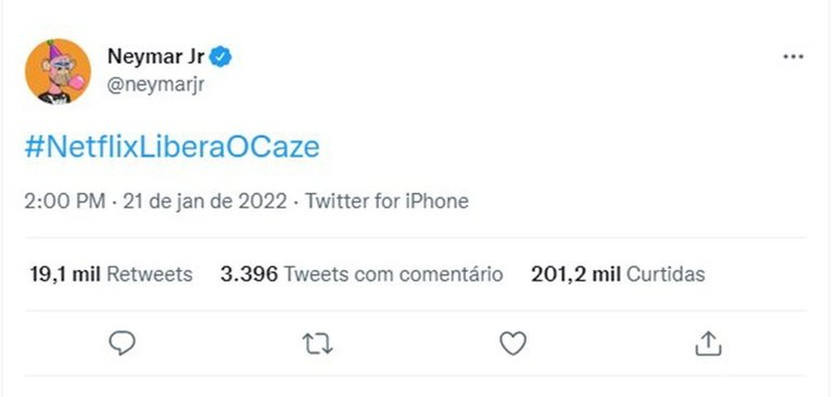 A campanha contou, inclusive, com o apoio de ninguém menos que Neymar. Após pedido de Cazé, o astro fez um tweet puxando a 