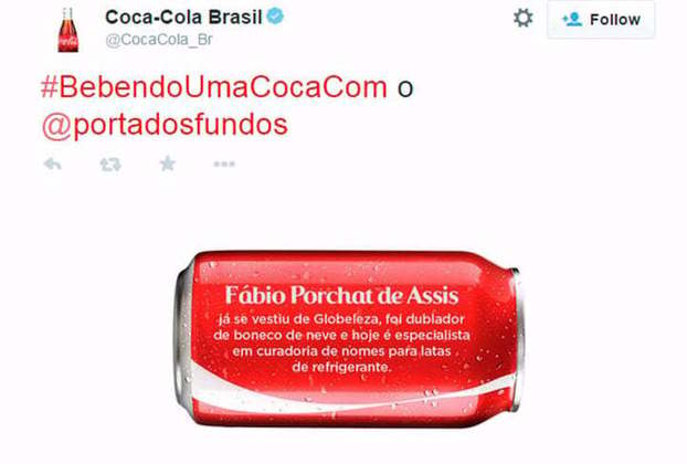 A Coca-Cola, então, não perdeu tempo. Fez uma lata com o nome completo do ator Fábio Porchat e as informações: 