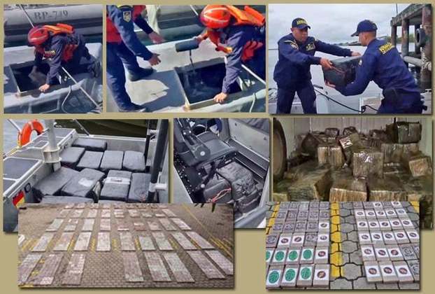 A embarcação transportava 2,6 toneladas de cocaína em pó. 