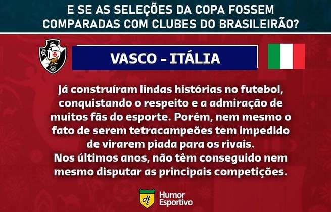 A exceção de seleções da Copa do Mundo: a Itália seria representada pelo Vasco da Gama.