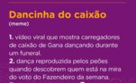 Como tentativa de amenizar o clima tenso da votação e também da volta de uma Roça, os peões se divertiram com o meme do caixão. Biel, Lidi e Stéfani já foram os 