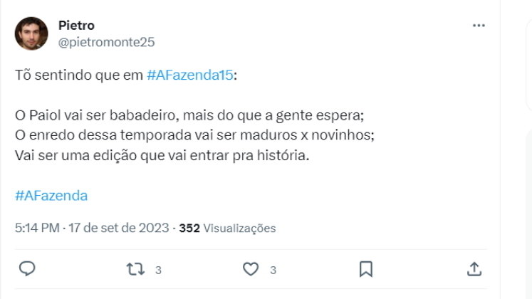 Temos um fã que já traçou um enredo para a temporada. Gostaram da disputa entre maduros e novinhos?