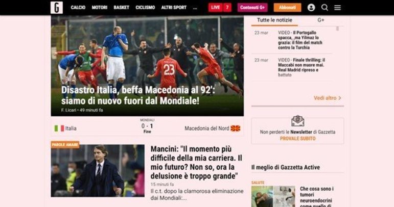 A Gazetta dello Sport (Itália) reportou a derrota dos compatriotas como um desastre.