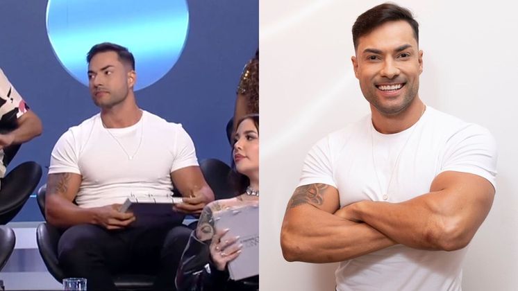 No básico de bom gosto, o modelo Bruno Camargo — conhecido como bombeiro do Programa da Eliana, vestiu o bom e velho combo camiseta clara e calça escura