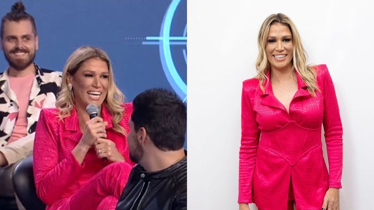 No time das cores, a ex-atleta Erika Coimbra elegeu um conjuntinho pink com textura. A peça é justa na cintura e possui abertura na frente, um charme!