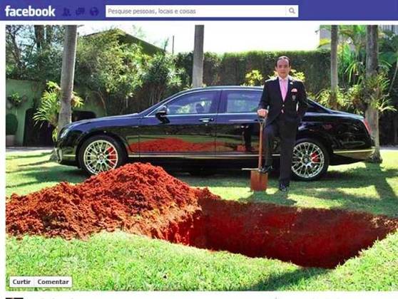 A história começou quando o empresário anunciou o enterro bizarro em seu perfil no Facebook para uma sexta-feira, às 11h.