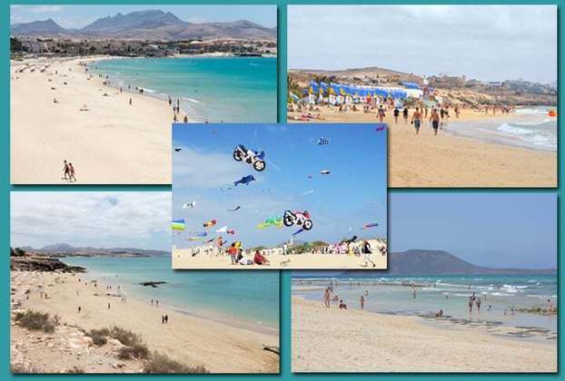 A Ilha de Fuerteventura, com 210 km de uma ponta à outra, tem mais de 150 praias e é muito procurada por praticantes de mergulho e windsurfe. 