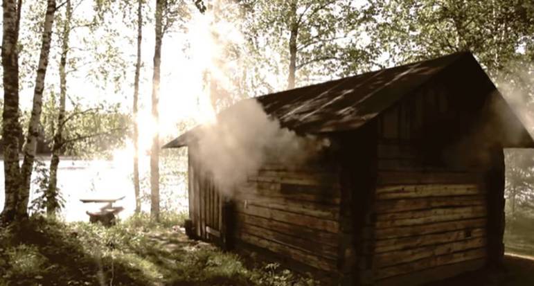 A imagem da fumaça saindo pela cabana da sauna é um convite para aproveitar a temperatura elevada num país dominado pelo frio intenso. 