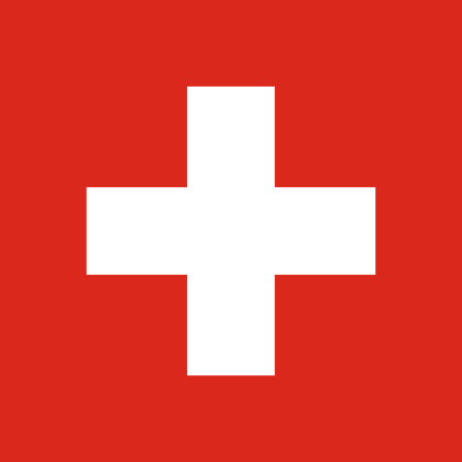 A outra bandeira quadrada é a da Suíça, de fundo vermelho com uma cruz branca. 