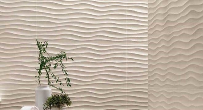 A placa de gesso 3D trouxe movimento para o banheiro