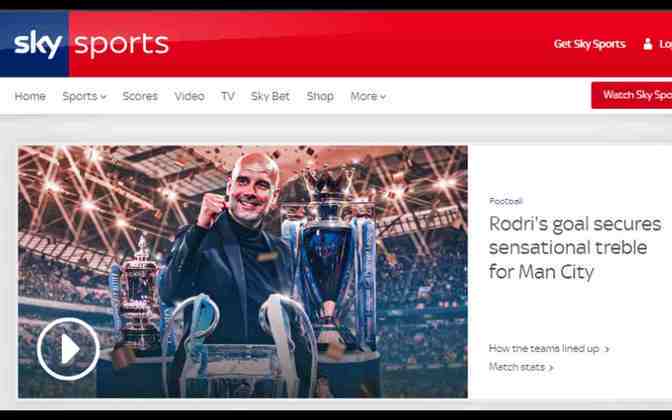 A 'Sky Sports' adotou um tom sóbrio em sua manchete, mas não deixou de exaltar a tríplice coroa do Manchester City. 