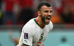 Abdelhamid Sabiri comemora o gol de Marrocos contra a Bélgica na Copa do Mundo