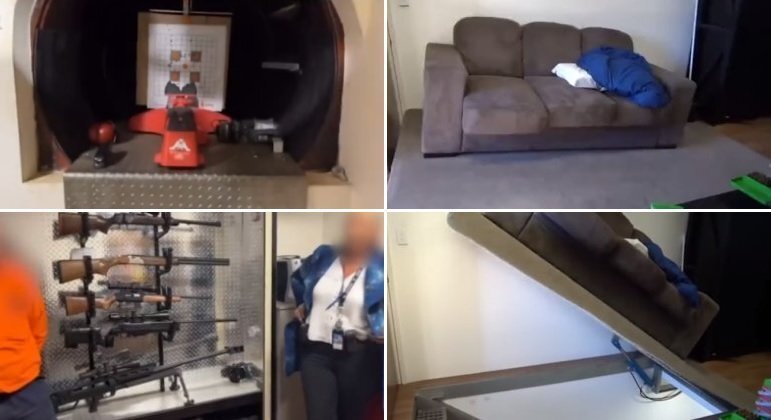 Bunker embaixo de sofá escondia armas, coletes à prova de bala e até campo de tiro