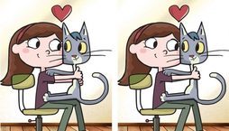 Desafio fofo: ache a diferença entre os dois desenhos (Ache a diferença: A Menina e Seu Gatinho)