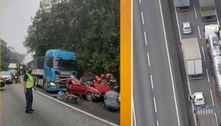 Acidente grave entre caminhões bloqueia Rodovia Anchieta (SP)