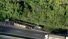Caminhão-cegonha tomba na Régis e gera 9 km de congestionamento