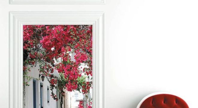 adesivo de porta - porta com adesivo de corredor de vilarejo