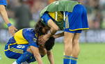 Enquanto os tricolores vibravam pelo título inédito, os jogadores do Boca ainda digeriam a derrota