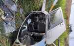 Imagens mostram helicóptero após acidente com o deputado federal por Minas Gerais e candidato à reeleição Hercílio Coelho Diniz (MDB)