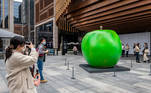 A green apple statue created by Japanese architect Tadao Ando is pictured in a square at the Bund Finance Centre in Shanghai on March 18, 2021.
STR / AFP
