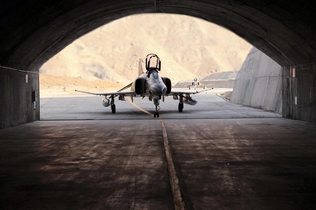 A handout picture provided by the Iranian Army office on February 7, 2023 shows a fighter jet during the unveiling of Iran's first underground military air base in an undisclosed location.
