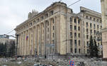 This general view shows the damaged local city hall of Kharkiv on March 1, 2022, destroyed as a result of Russian troop shelling. The central square of Ukraine's second city, Kharkiv, was shelled by advancing Russian forces who hit the building of the local administration, regional governor Oleg Sinegubov said. Kharkiv, a largely Russian-speaking city near the Russian border, has a population of around 1.4 million.
Sergey BOBOK / AFP


