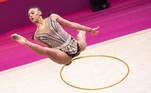 GYMNASTICS-WORLD-JPN
Brazil's Barbara Domingos competes in the individual all-around qualification round during the Rhythmic Gymnastics World Championships at the West Japan General Exhibition Center in Kitakyushu, Fukuoka prefecture on October 27, 2021.

Charly TRIBALLEAU / AFP