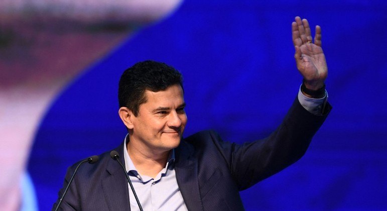 Sergio Moro no evento de filiação ao Podemos, em novembro de 2021. Ele ficou cinco meses no partido