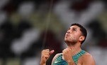Brazil's Thiago Braz reacts while competing in the men's pole vault final during the Tokyo 2020 Olympic Games at the Olympic Stadium in Tokyo on August 3, 2021.
Ben STANSALL / AFP