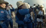 US-space-TOURISM-BlueOrigin
This still image taken from video by Blue Origin shows Jeff Bezos as he embraces Wally Funk(C) after Blue Origin's reusable New Shepard craft capsule returned from space, safely landing on July 20, 2021, in Van Horn, Texas. Blue Origin's first crewed mission is an 11-minute flight from west Texas to an altitude of 65 miles (106kms), and back again, to coincide with the 52nd anniversary of the first Moon landing.
Handout / BLUE ORIGIN / AFP