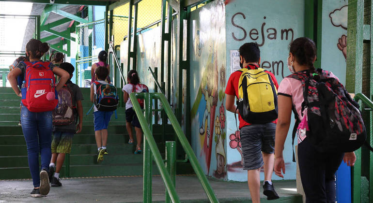 Estudantes do ensino fundamental chegam à escola
