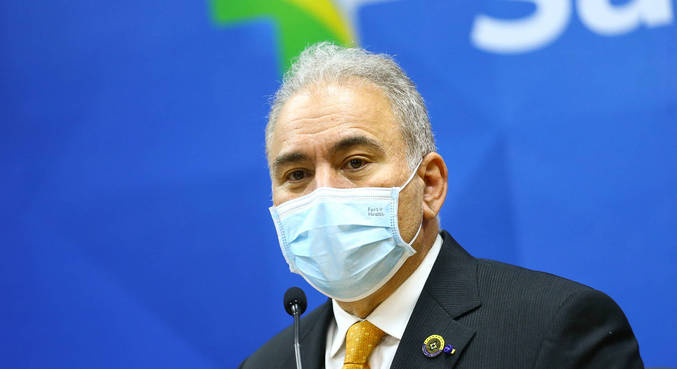 O ministro da Saúde, Marcelo Queiroga, durante anúncio de medida de cooperação