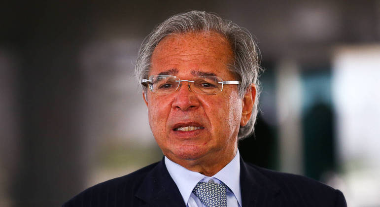 O ministro da Economia, Paulo Guedes, durante entrevista coletiva no Palácio do Planalto