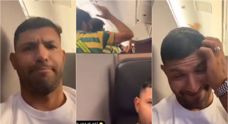 Aguero foi surpreendido por torcedores brasileiros em voo para o Catar

