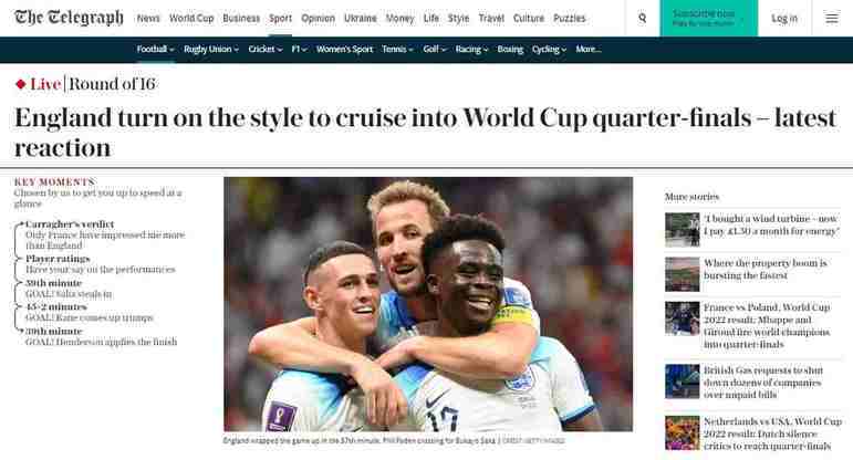 Ainda na Inglaterra, o 'Telegraph' atribuiu a classificação inglesa a uma mudança no estilo de jogo após aproximadamente 30 minutos de jogo: 'Inglaterra muda seu estilo para avançar às quartas de final'. 