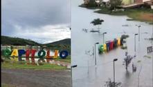 Rio transborda e inunda entrada de Capitólio (MG) 
