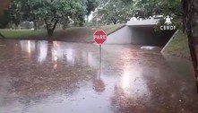 Chuva forte provoca estragos e alaga viaduto no DF