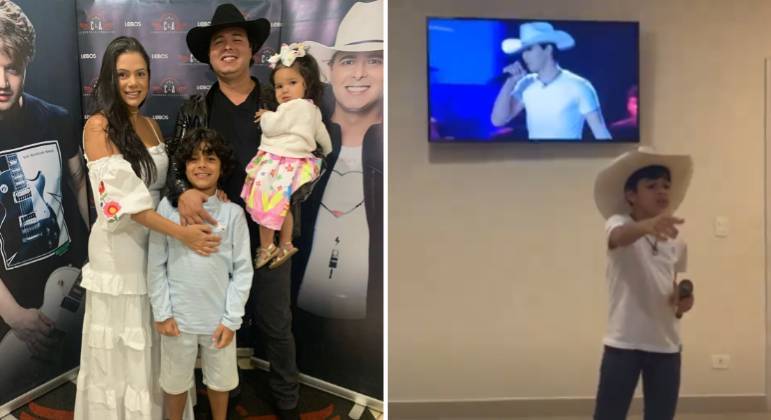 Aleksandro ao lado da mulher, Tatiele, e dos dois filhos, Noah e Maya
