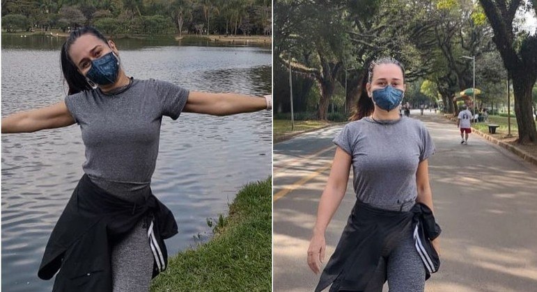 Alessandra Negrini foi praticar exerccios no parque Ibirapuera e aproveitou para tirar fotos