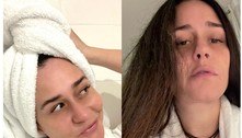 Alessandra Negrini posa de roupão e cara limpa após banho: 'Linda'