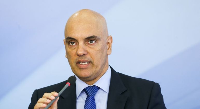 O ministro Alexandre de Moraes durante discurso; ele negou pedido da parlamentar nesta segunda