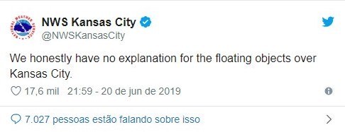 'Honestamente não temos explicação para os objetos que flutuaram sobre Kansas City', publicou a agência governamental em reação aos registros
