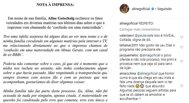 aline gotschalg polemica parto