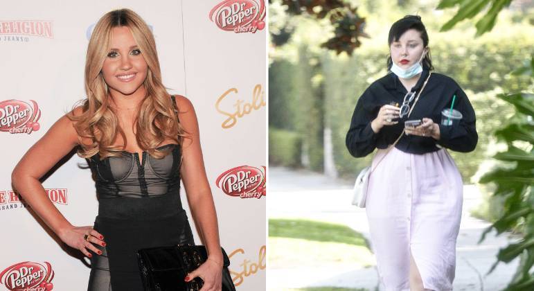 Amanda Bynes em 2009 à esquerda e em 2021 à direita
